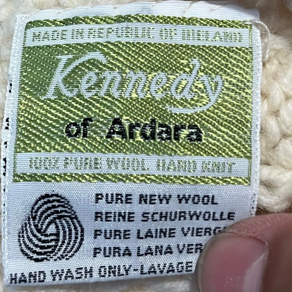 Kennedy of Ardara Handknitted Cream Wool Knit‎ Fisherman Scarf with Fringe OS